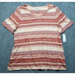 Chicos T-Shirt Womens 2 Warm Multicolor Cotton Slub Side Slit Ikat Tee Knit New